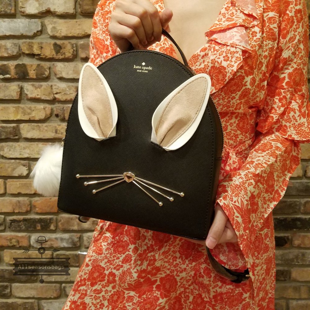 NWT Kate Spade Rabbit Bunny Black Backpack Medium - Picture 2 of 9